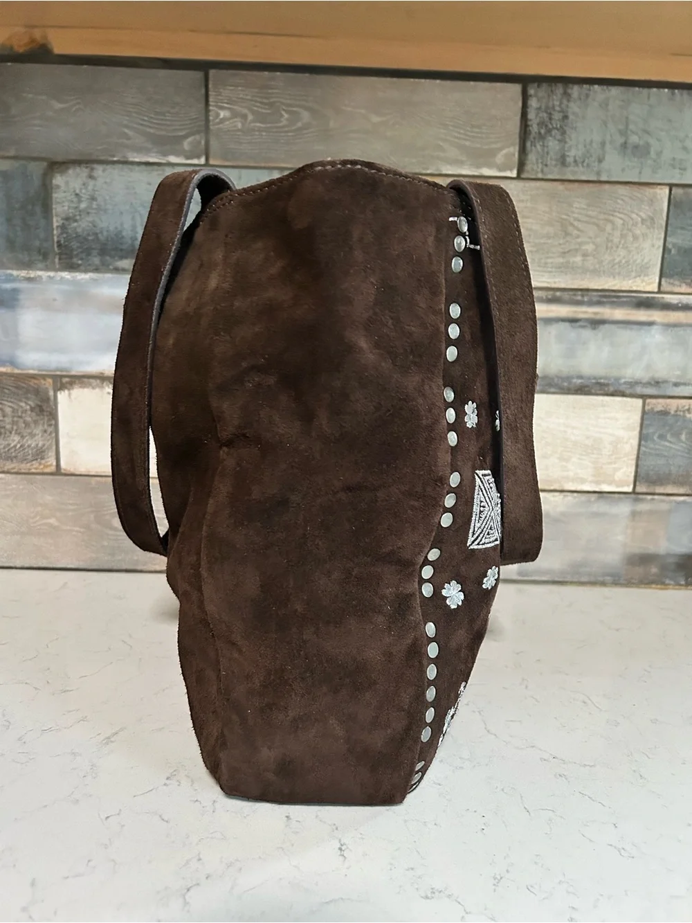 Free People Eden Embroidered Suede Tote + Eden Mini Pouch in Espresso